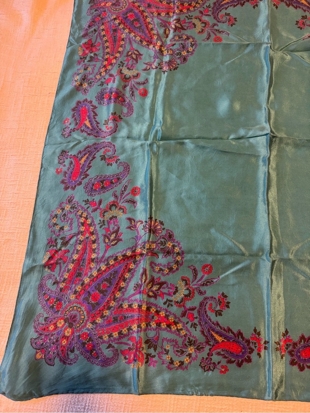 Vintage Perry Ellis Teal Paisley Silk Scarf - Picture 3 of 6
